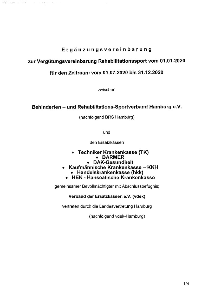 Erste Seite der PDF-Datei: Ergänzungsvereinbarung vdek-Hamburg 2020-07-01 bis 2020-12-31