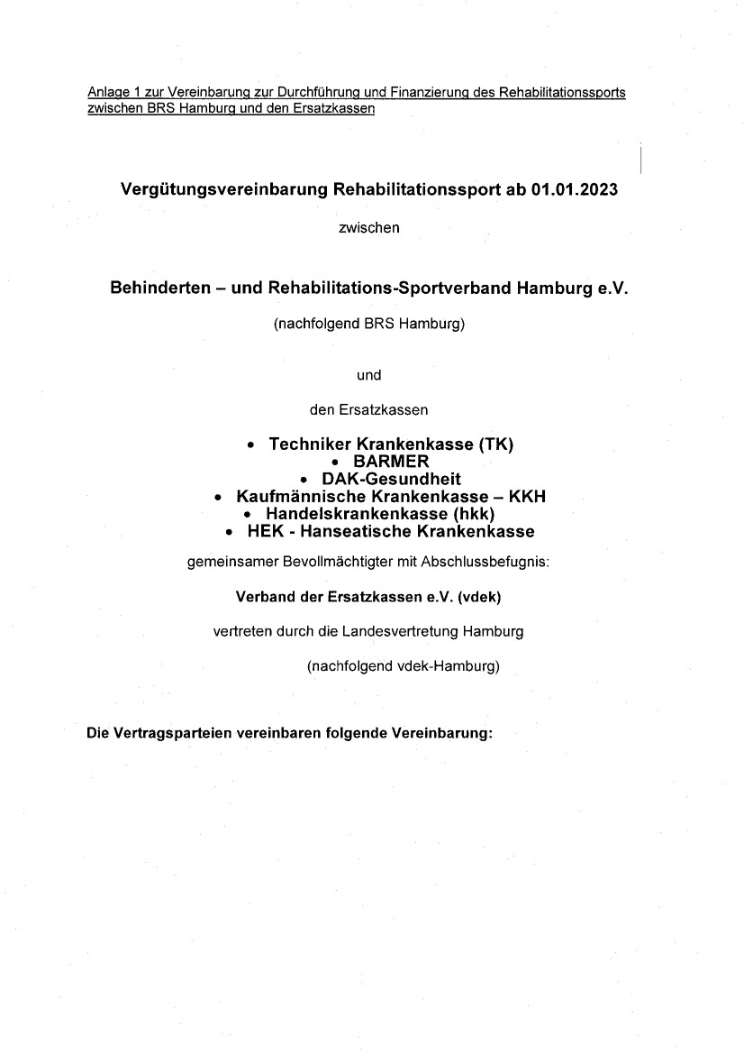 Erste Seite der PDF-Datei: Vergütungsvereinbarung vdek-Hamburg 2023